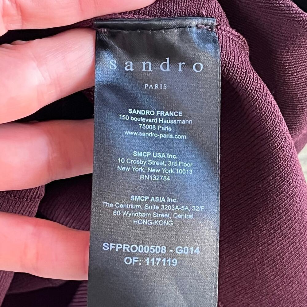 Sandro Women's Burgundy Ribbed Knit Long Sleeve Mini Dress Size XS - Picture 10 of 12